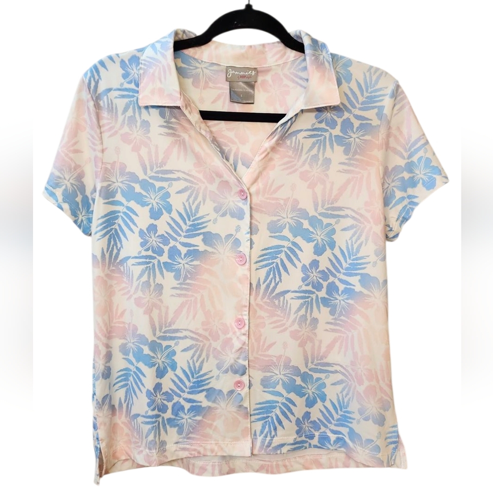 Jammies by HIP Style Floral Hawaiian Button-Up Shirt Pajama Top Size Small